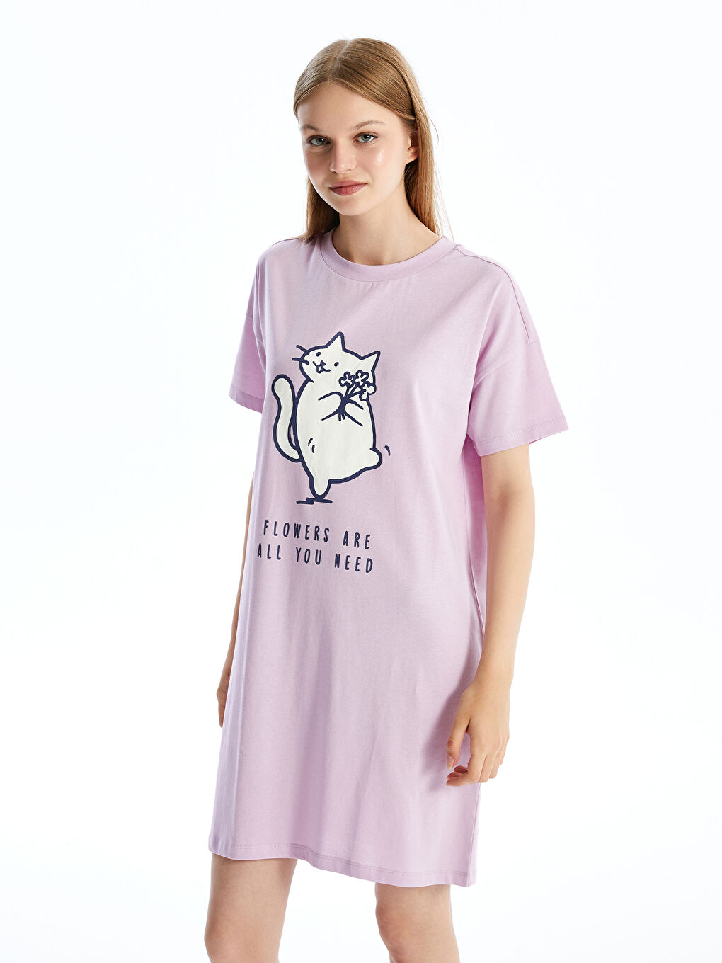 LCW Young H12 Rundhalsausschnitt Bedrucktes Nachthemd für Damen -W4AD42Z8-FGL