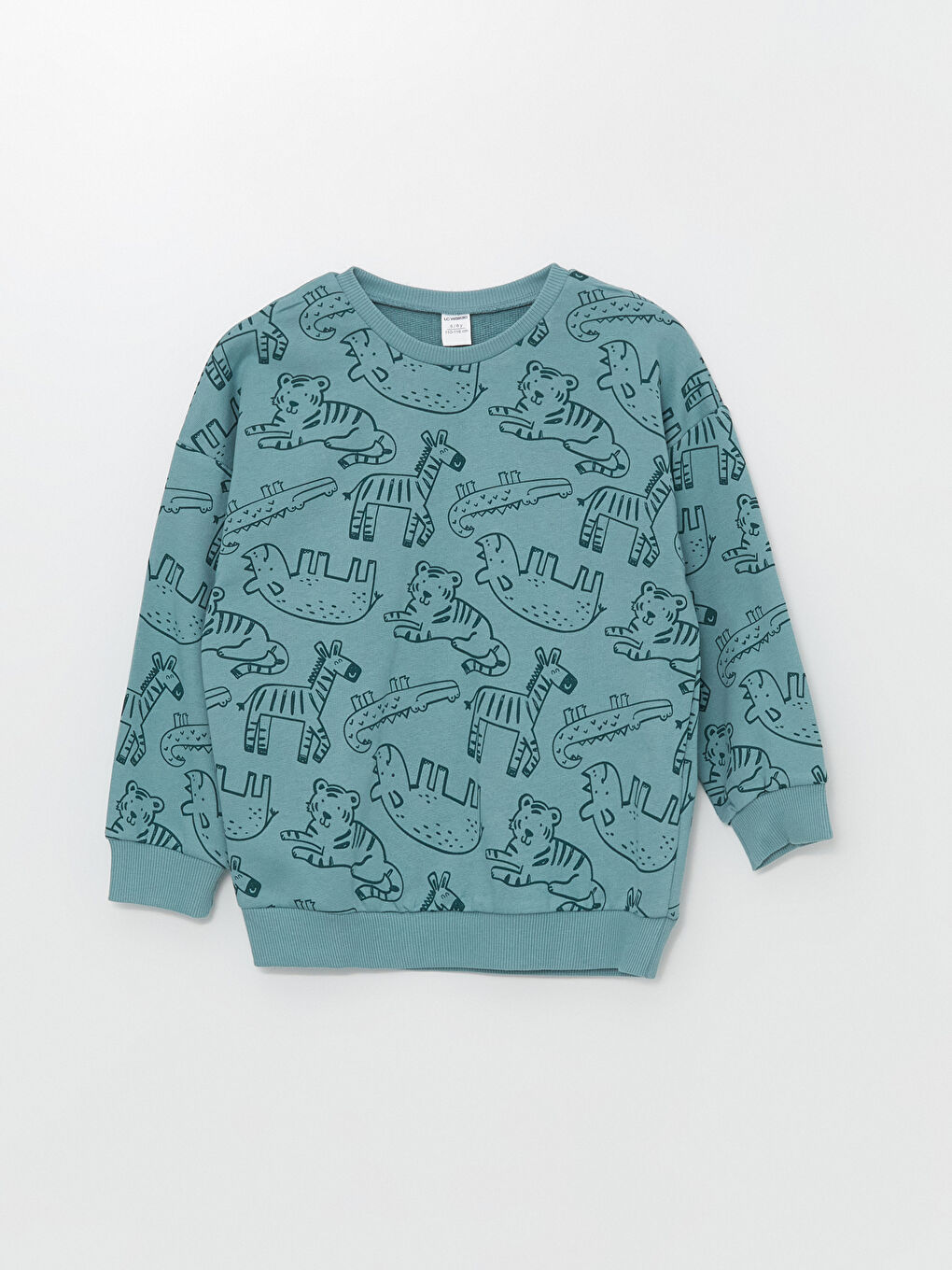 LCW Kids Mat Yeşil Baskılı Bisiklet Yaka Uzun Kollu Baskılı Erkek Bebek Sweatshirt