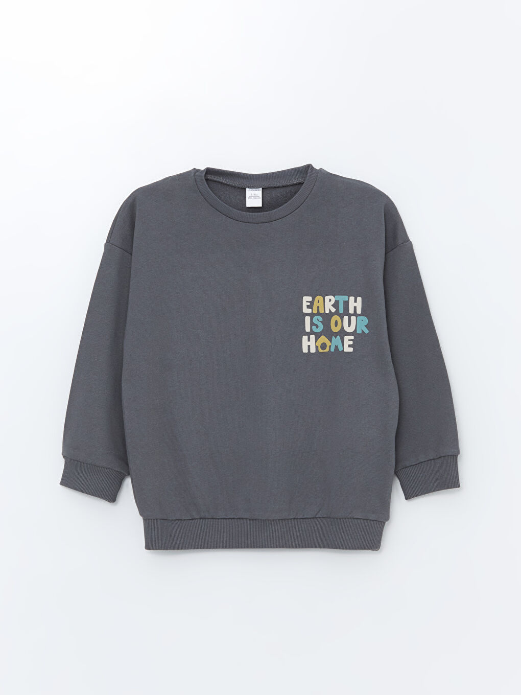 LCW Kids Koyu Gri Bisiklet Yaka Baskılı Uzun Kollu Erkek Bebek Sweatshirt