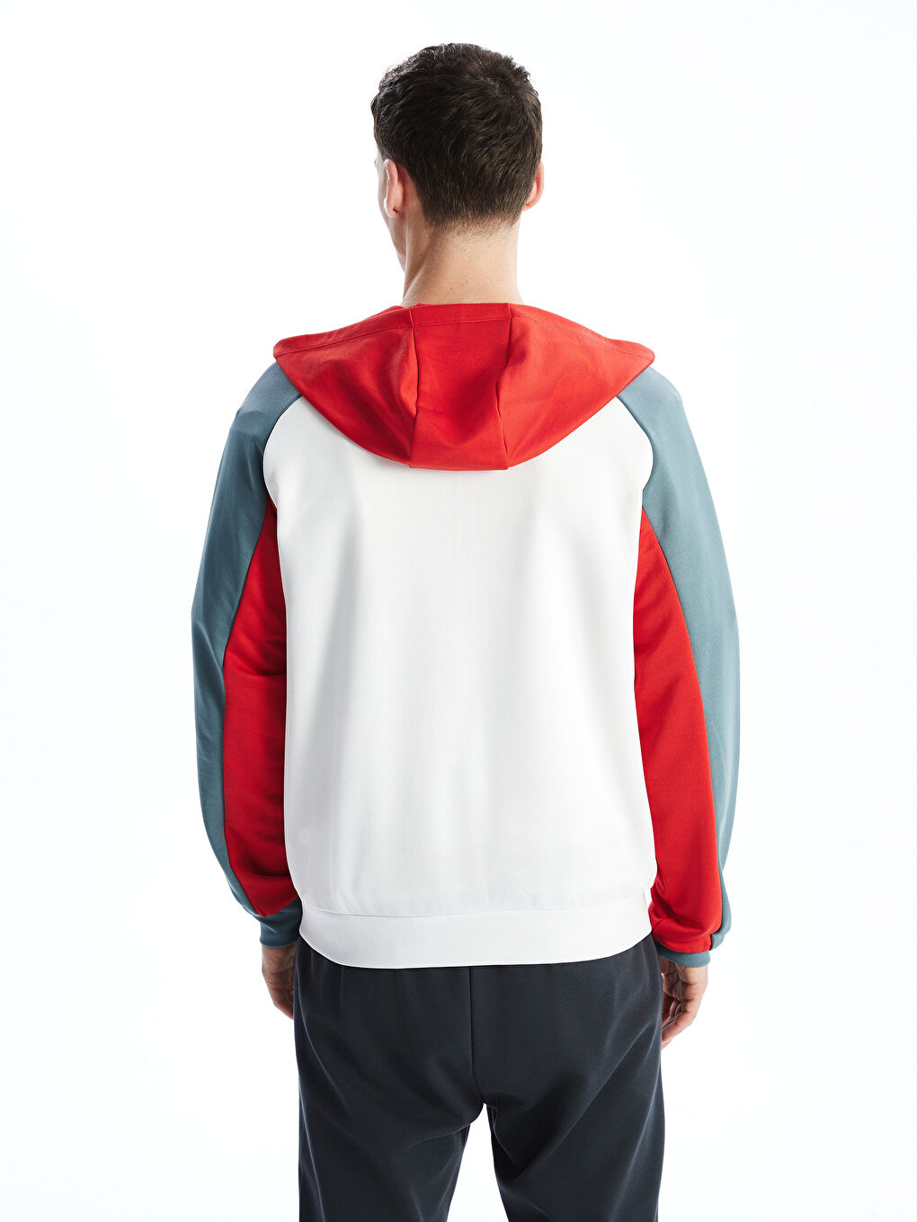 Ekru Kapüşonlu Uzun Kollu Erkek Fermuarlı Sweatshirt-3