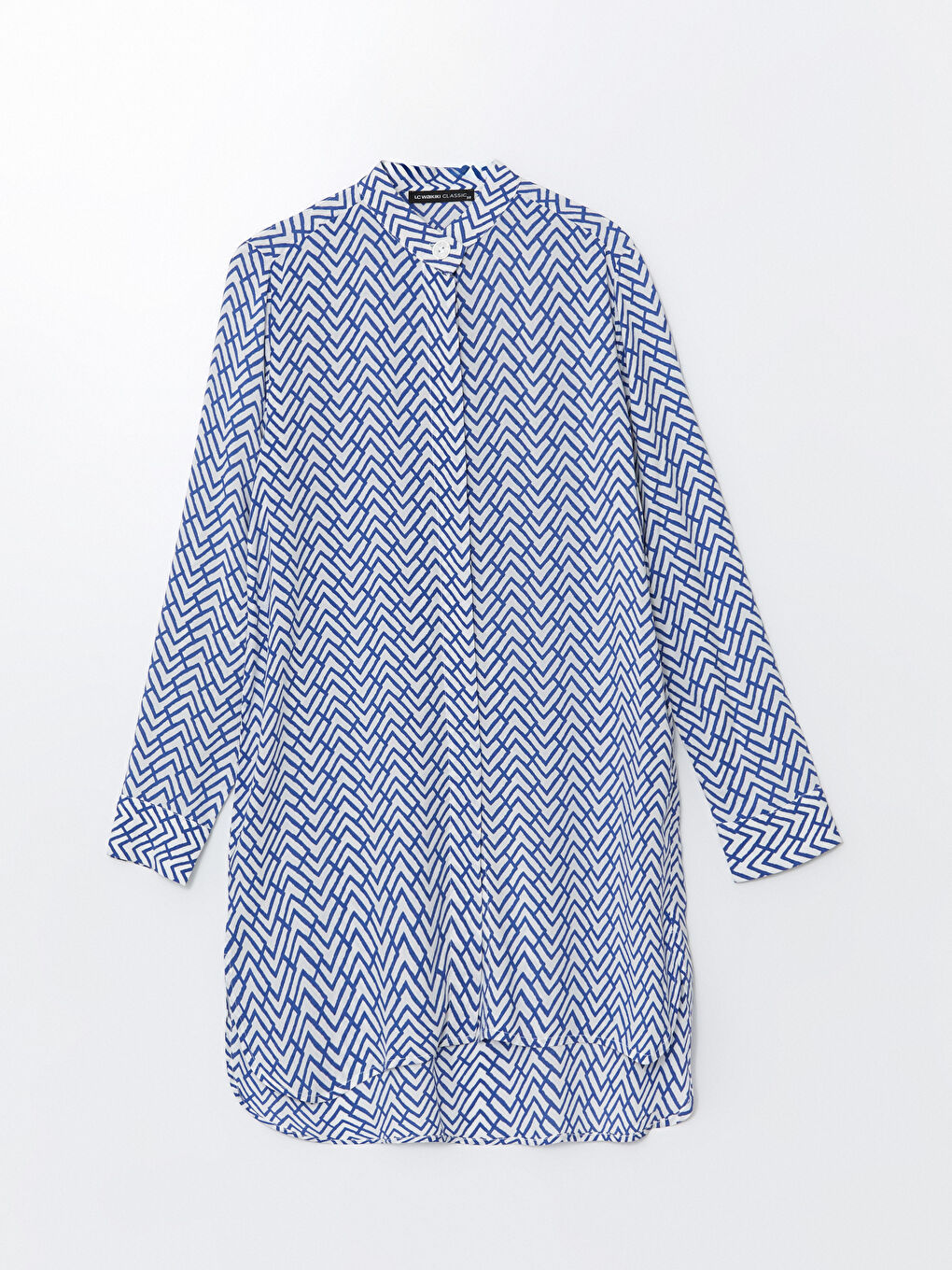 Grandad Collar Patterned Asymmetric Women's Shirt Tunic-4