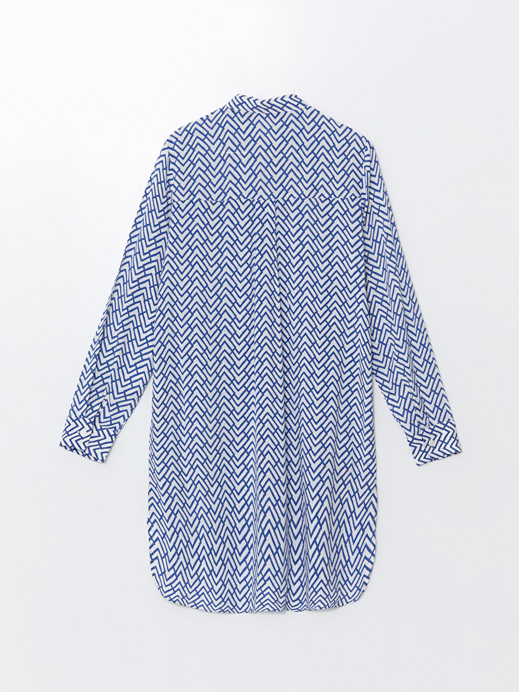 Grandad Collar Patterned Asymmetric Women's Shirt Tunic-5