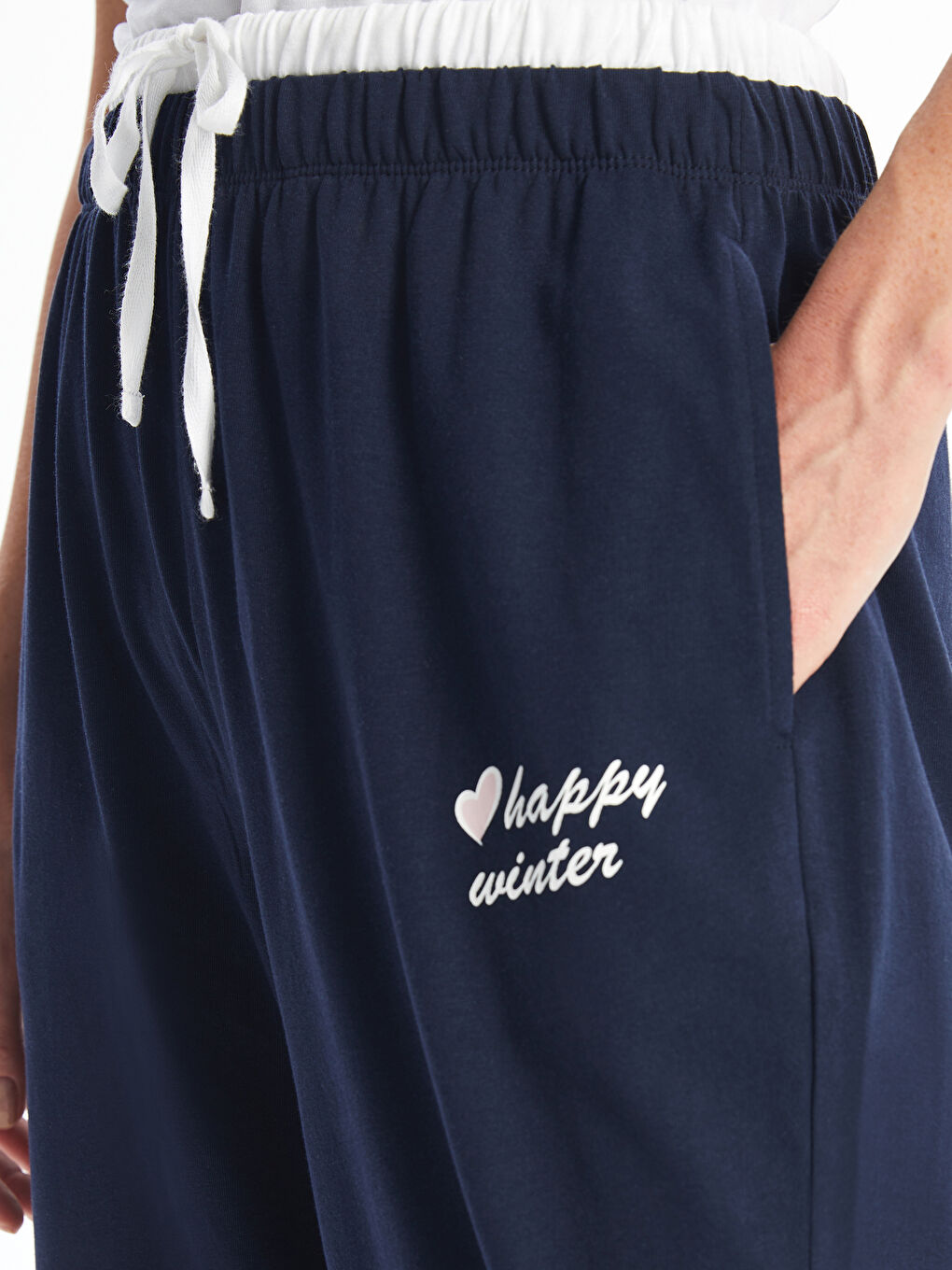 LCW DREAM Koyu Lacivert Beli Lastikli Baskılı Kadın Jogger Pijama Alt - 2