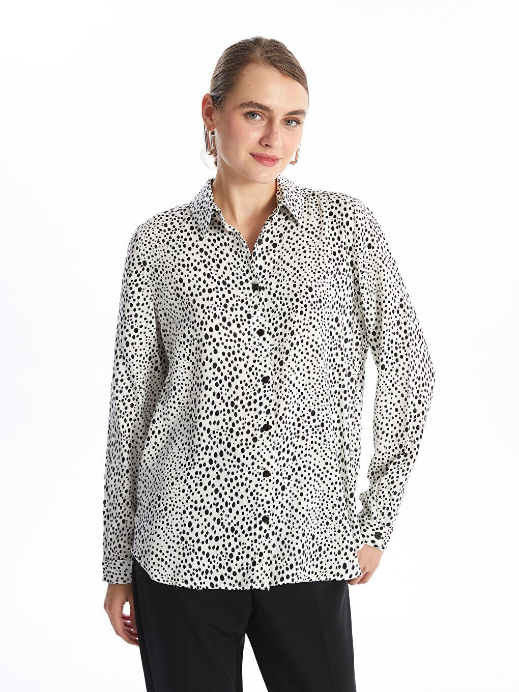 Collared Neck Patterned Women's Shirt