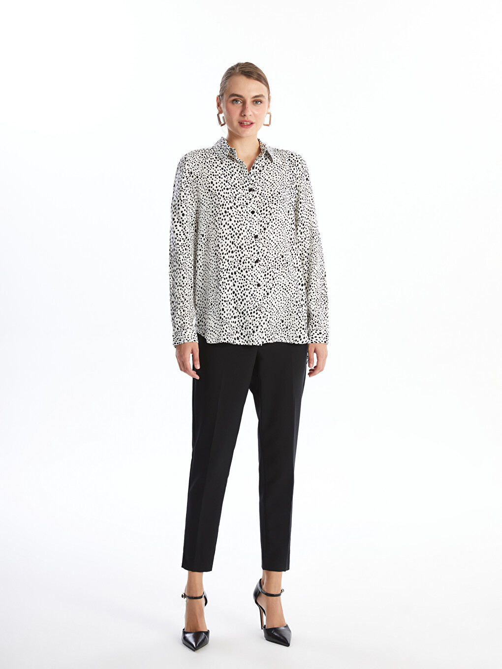 Collared Neck Patterned Women's Shirt-1