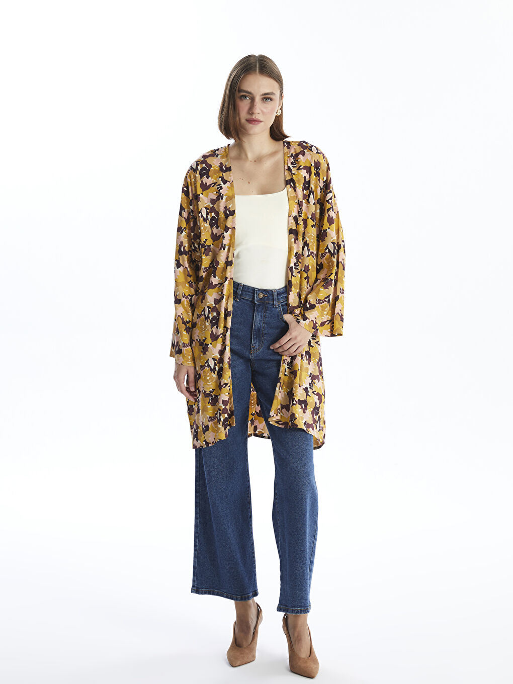 Kimono Oversize à Motifs pour Femmes avec Col Châle-1