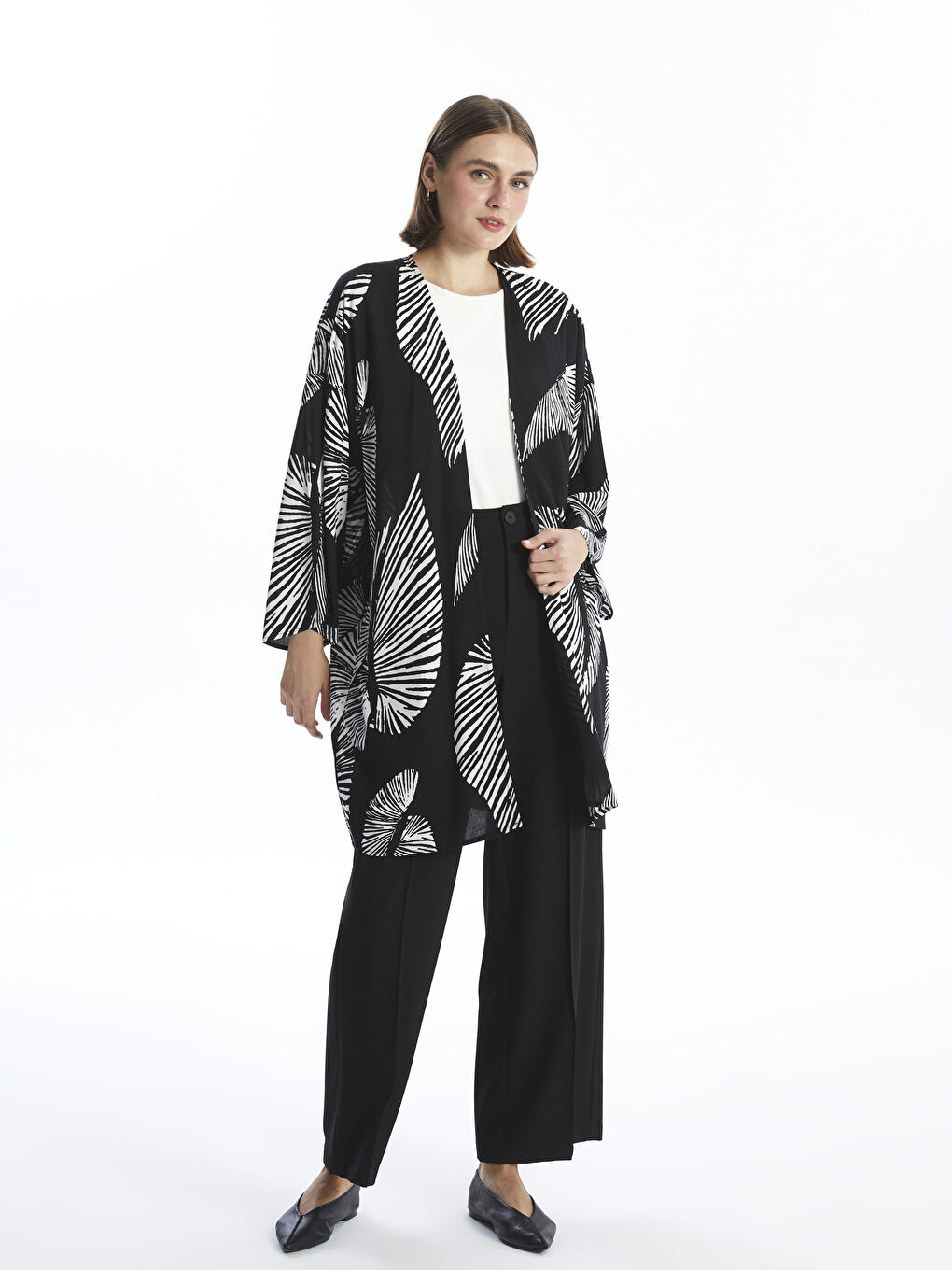 Shawl Collar Patterned Oversize Women's Kimono-1