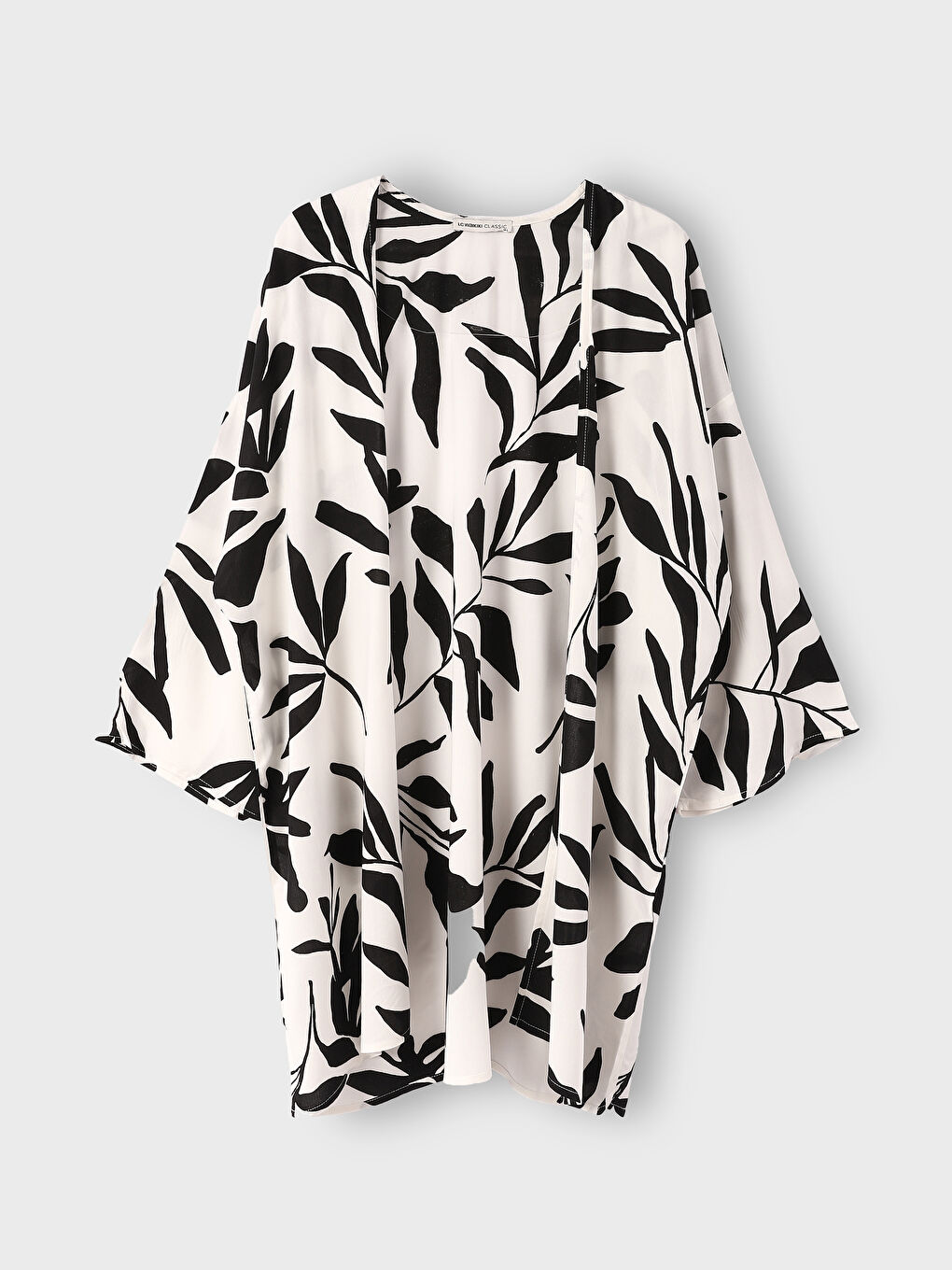 كيمونو نسائي واسع الحجم بياقة شال ونقشة-4