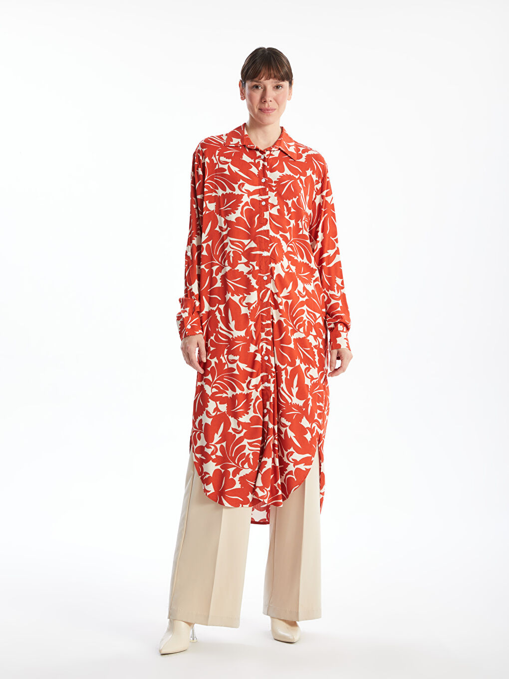 Patterned Oversize Women's Shirt Tunic -W4AE00Z8-LTQ