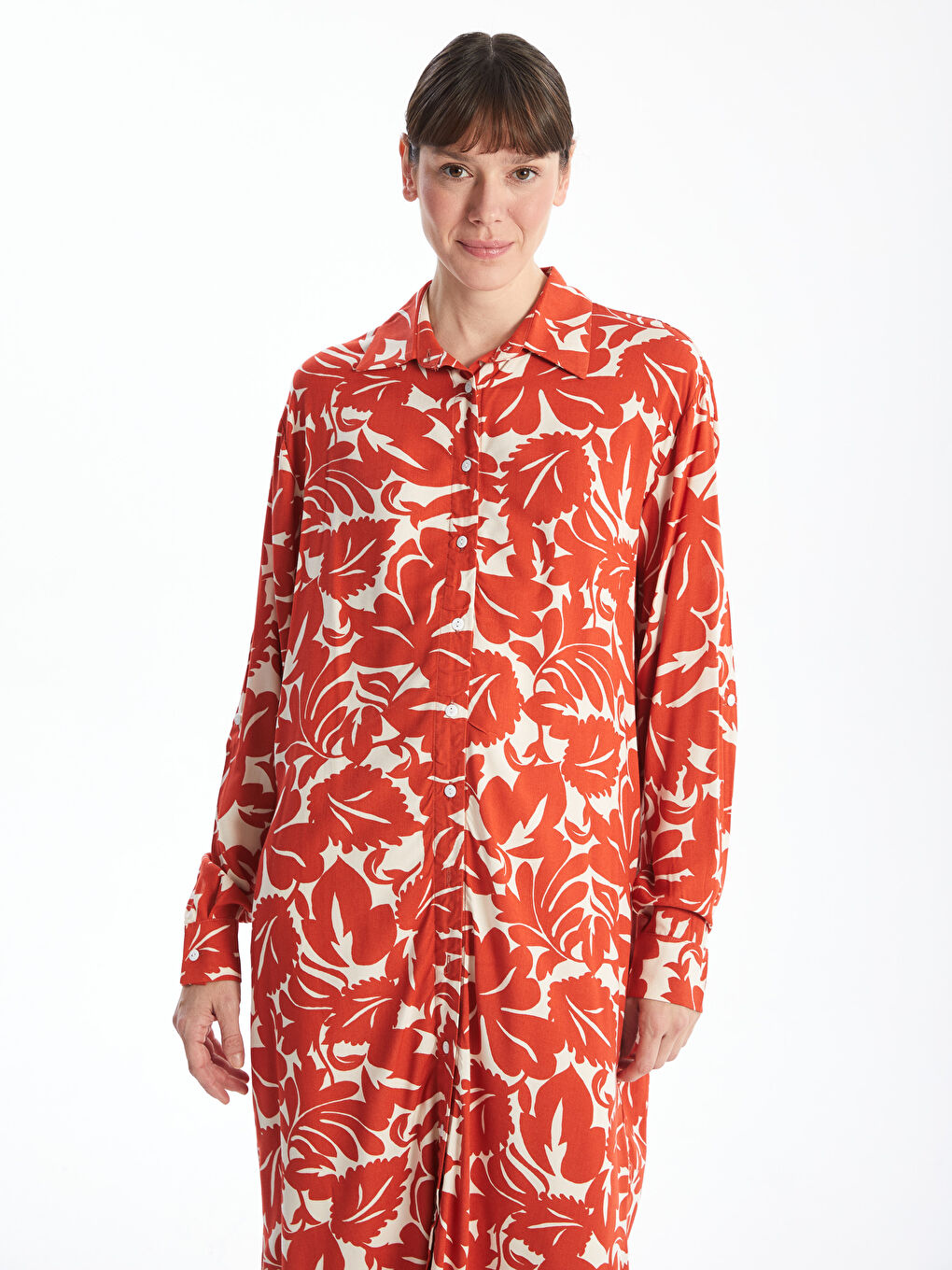 Patterned Oversize Women's Shirt Tunic -W4AE00Z8-LTQ