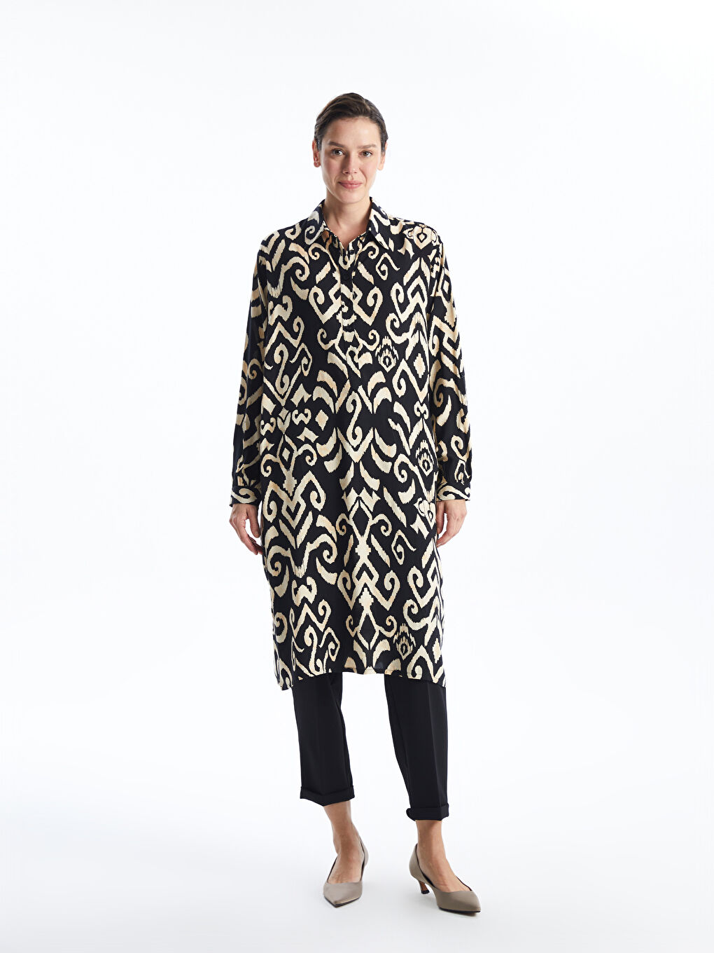Patterned Oversize Women's Shirt Tunic-1