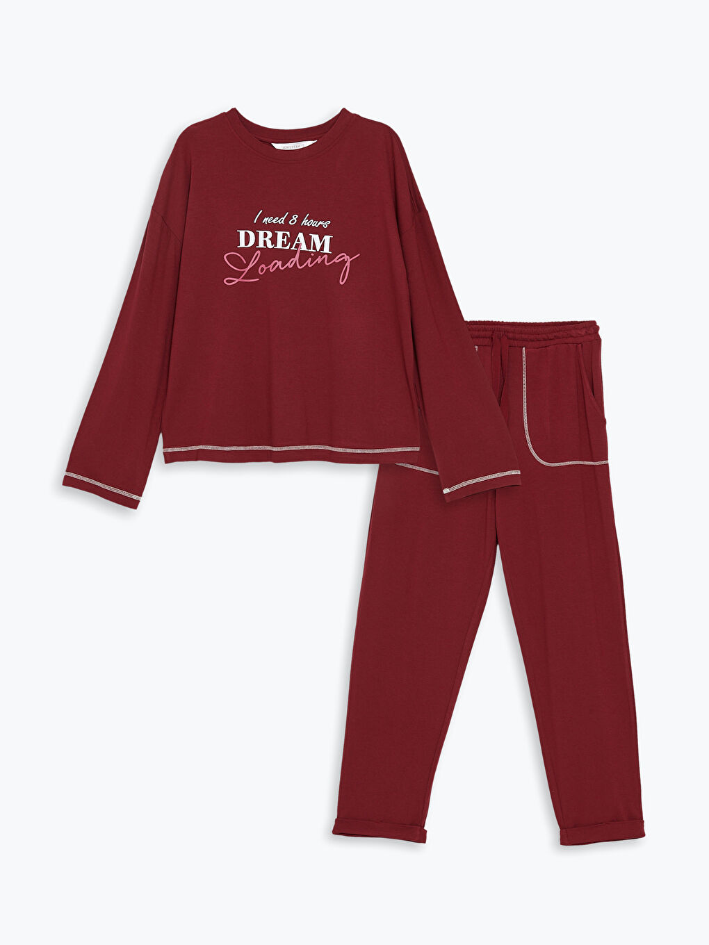 LCW DREAM Açık Bordo Bisiklet Yaka Baskılı Kadın Pijama Takımı - 4