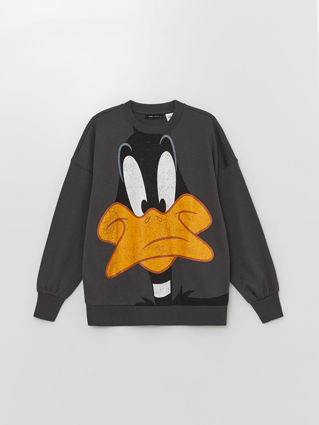 LCW Vision Antrasit Bisiklet Yaka Daffy Duck Baskılı Oversize Kadın Sweatshirt - 4