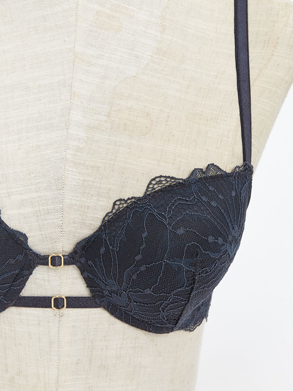 Antrasit Balenli Yarım Dolgulu Dantelli Fantezi Tişört Sütyen-2