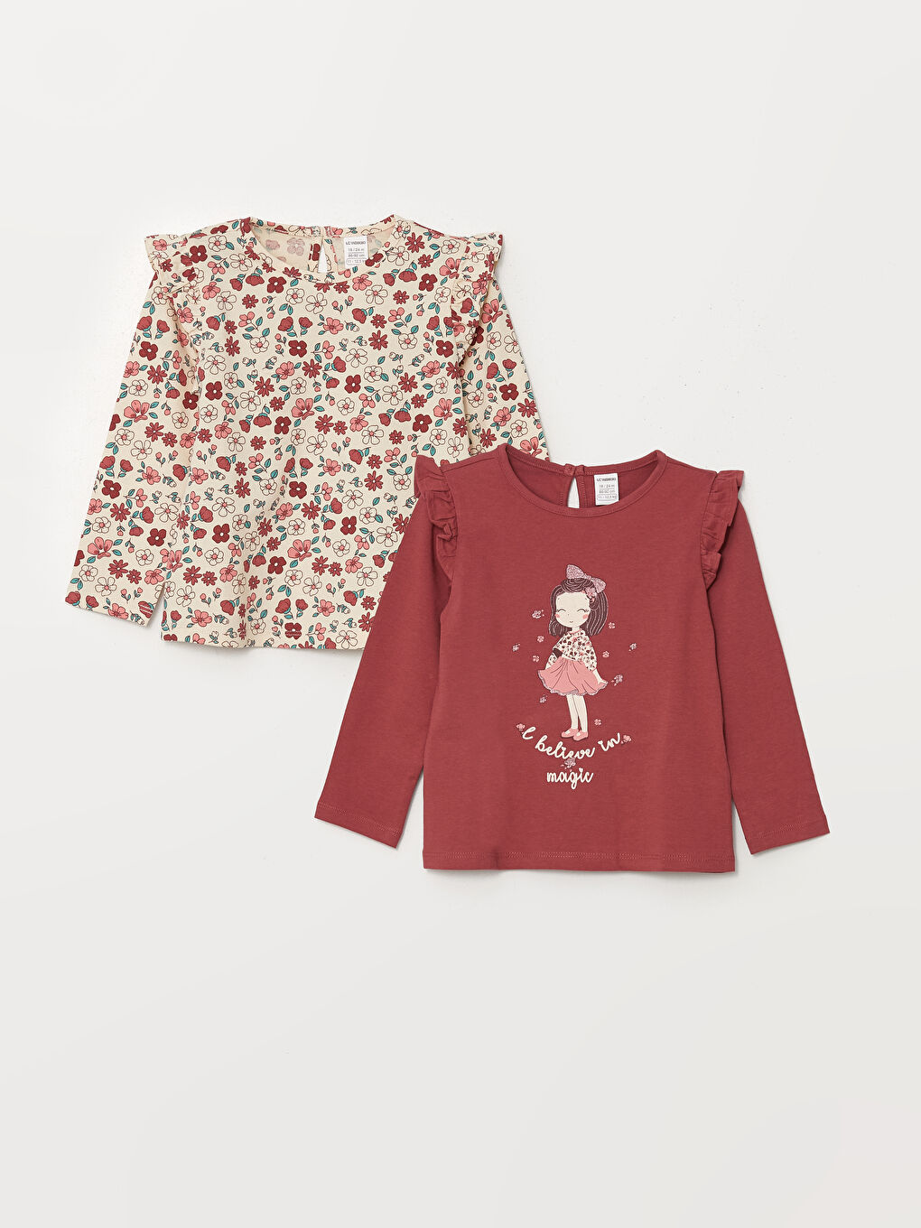LCW Kids Crew Neck Printed Girls Blouse 2 Pack -W4AE71Z1-H4P