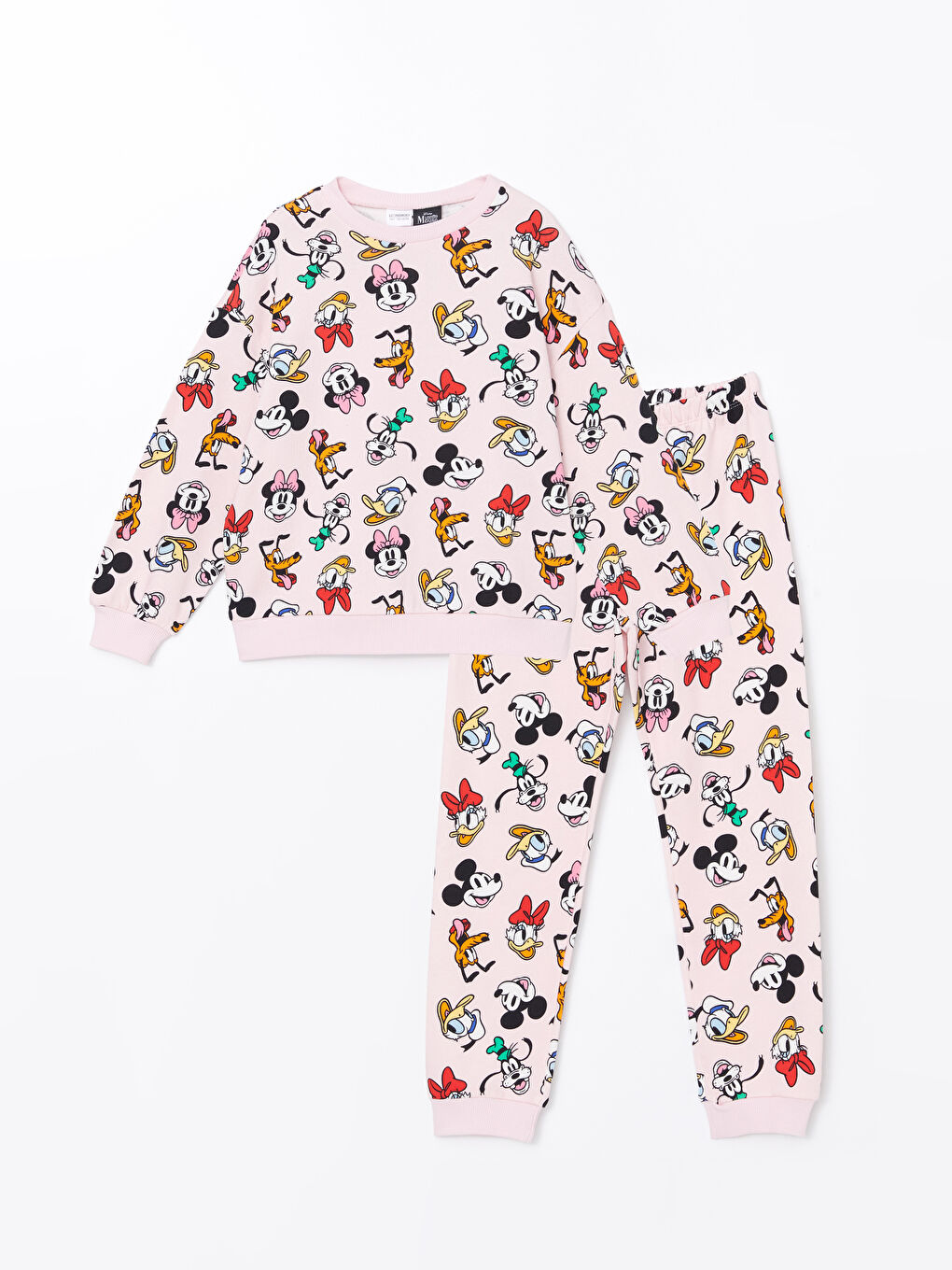 LCW Kids Açık Pembe Baskılı Bisiklet Yaka Mickey Mouse Baskılı Kız Çocuk Pijama Takımı