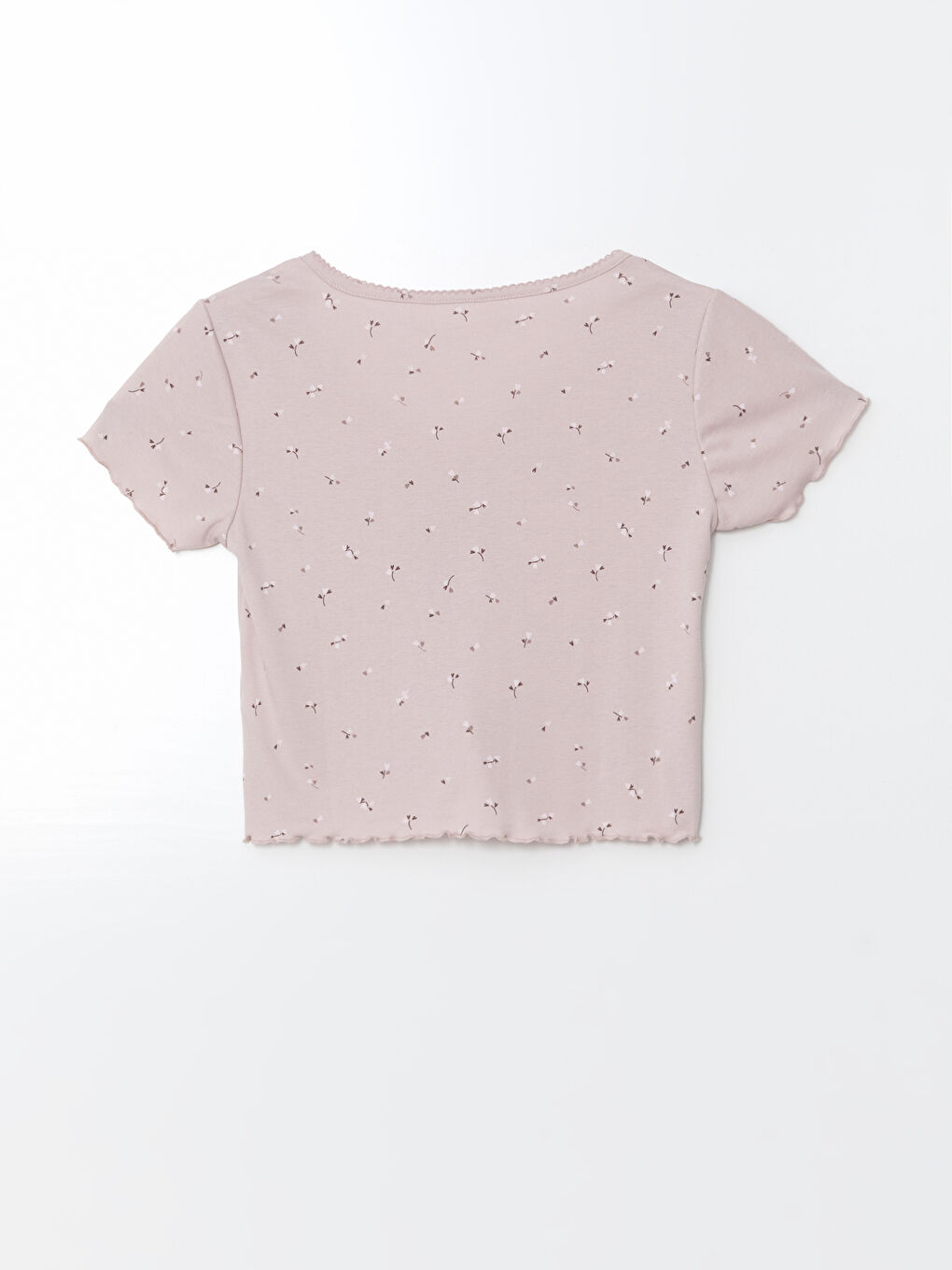 Pembe V  Yaka Çiçekli Büzgülü Kadın Pijama Üstü-1