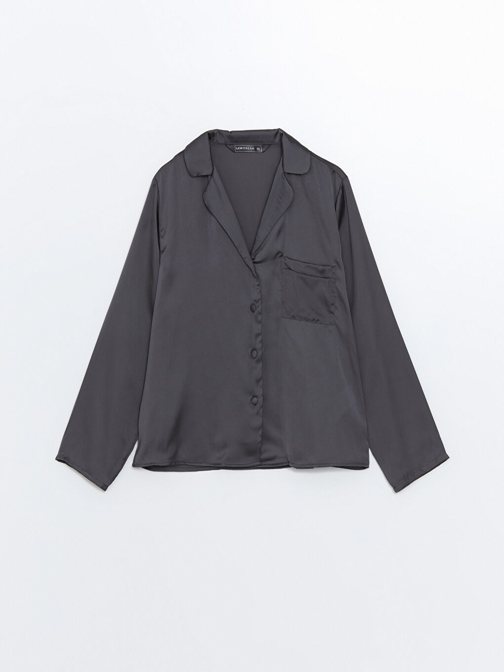 Antrasit Gömlek Yaka Saten Kadın Pijama Üstü