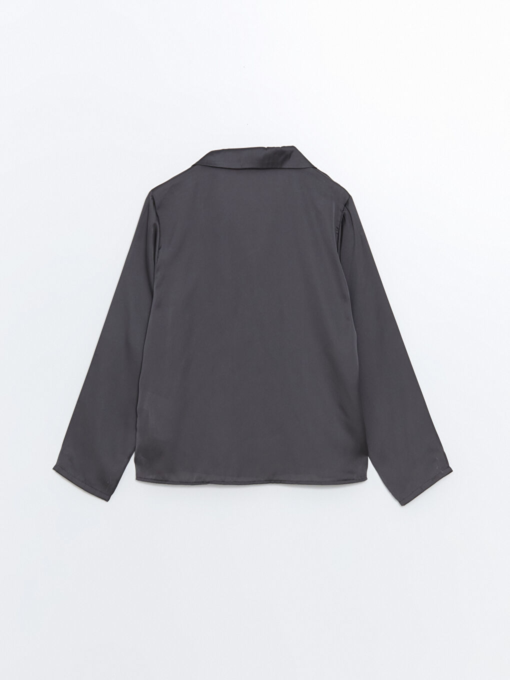 Antrasit Gömlek Yaka Saten Kadın Pijama Üstü-1