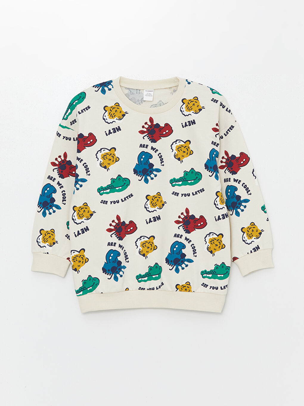 LCW Kids Açık Bej Baskılı Bisiklet Yaka Baskılı Erkek Bebek Sweatshirt