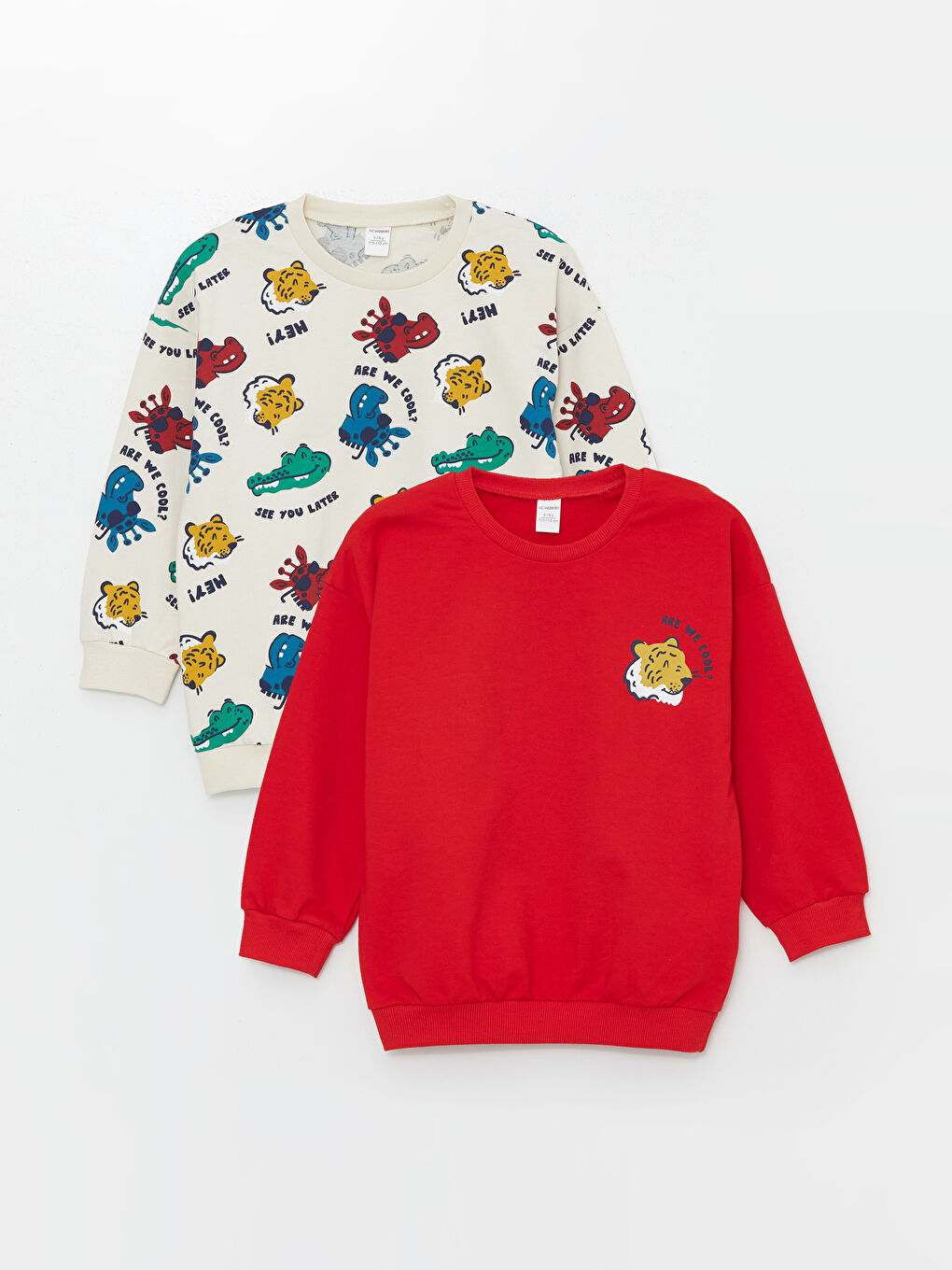 Bej Bisiklet Yaka Uzun Kollu Baskılı Erkek Bebek Sweatshirt 2'li