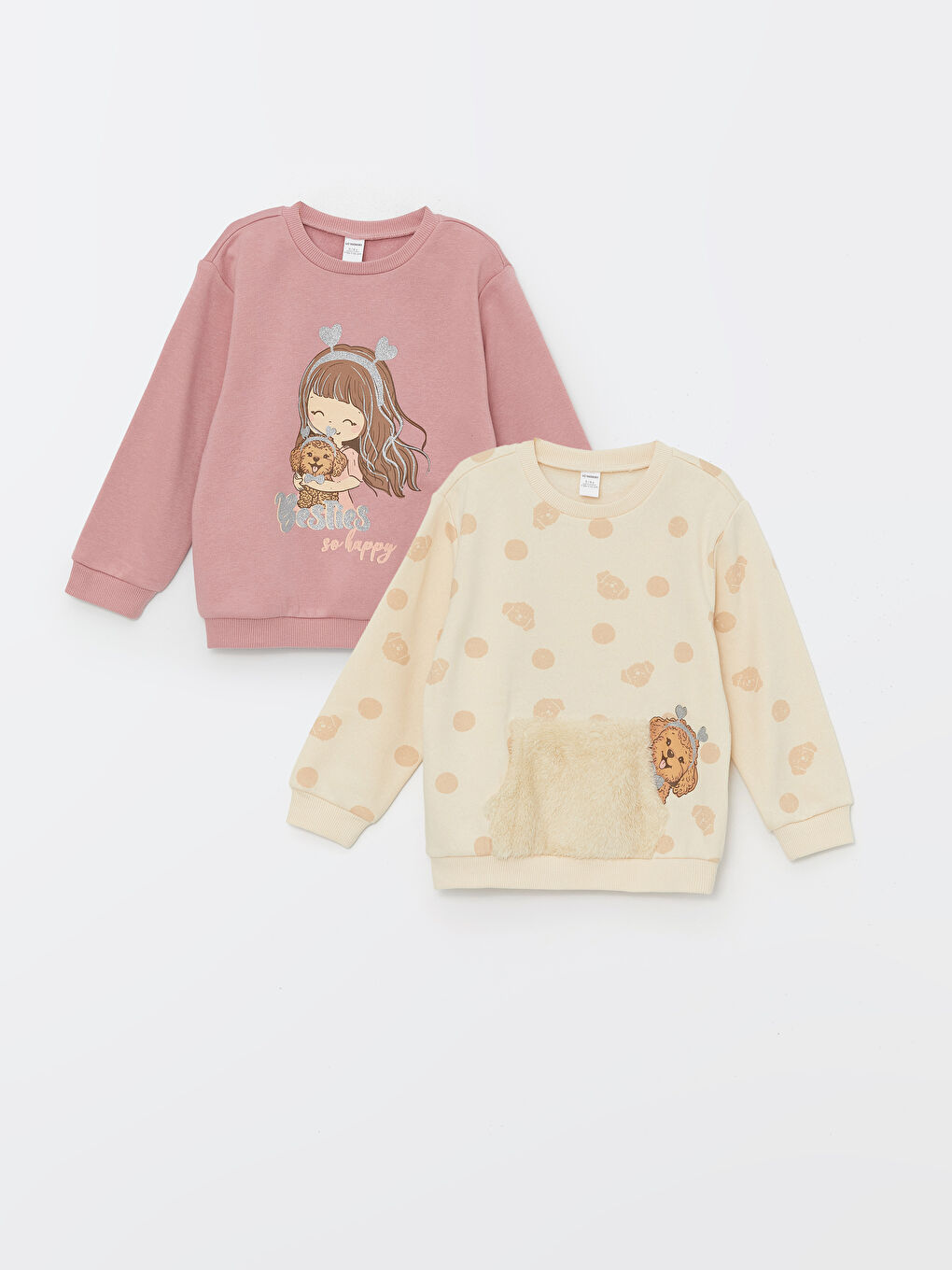 LCW baby Crew Neck Long Sleeve Printed Girls Sweatshirt 2 Pack -W4AG79Z1-LRA