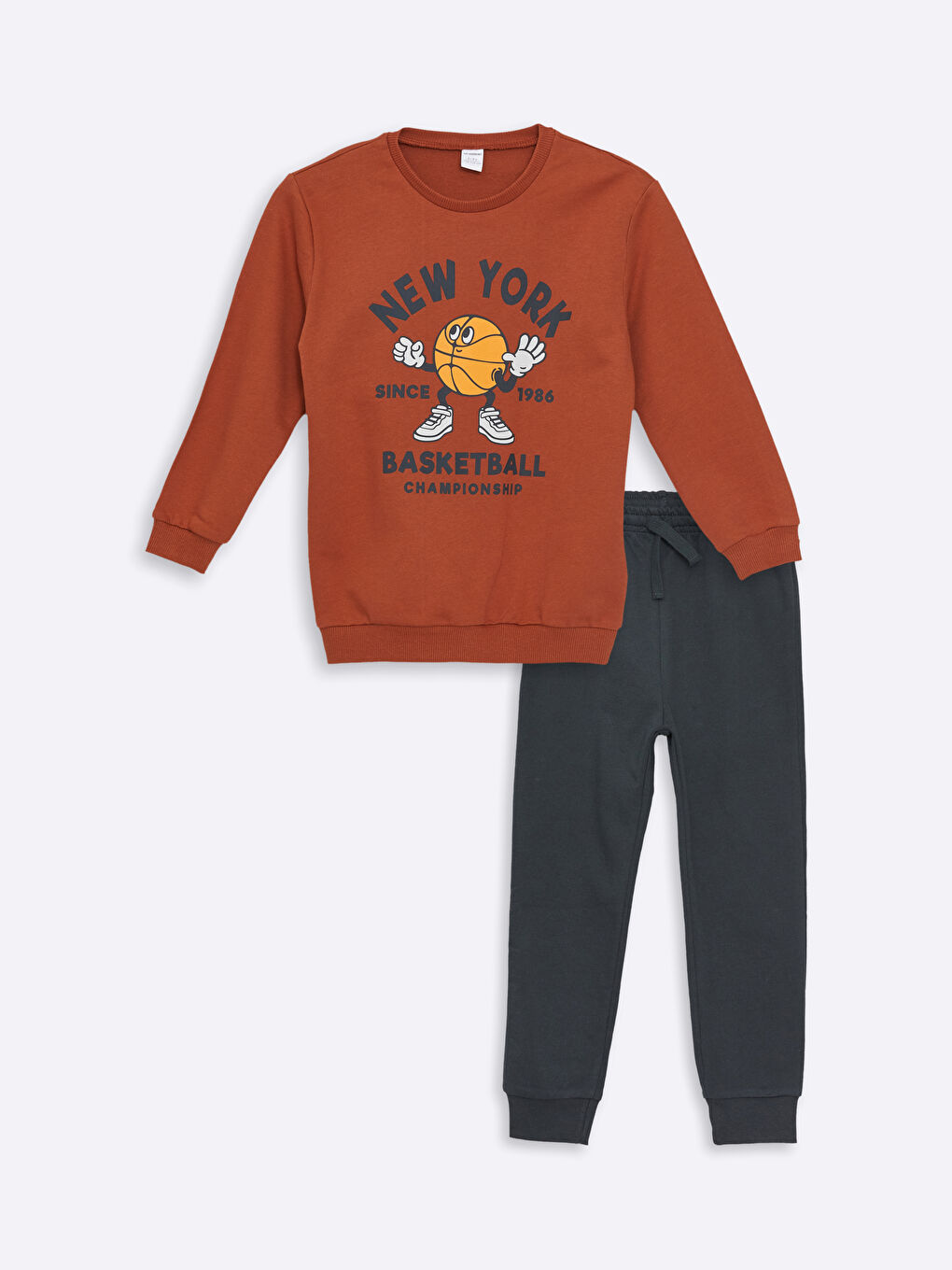 LCW Kids Turuncu Bisiklet Yaka Erkek Bebek Sweatshirt ve Eşofman Alt 2'li