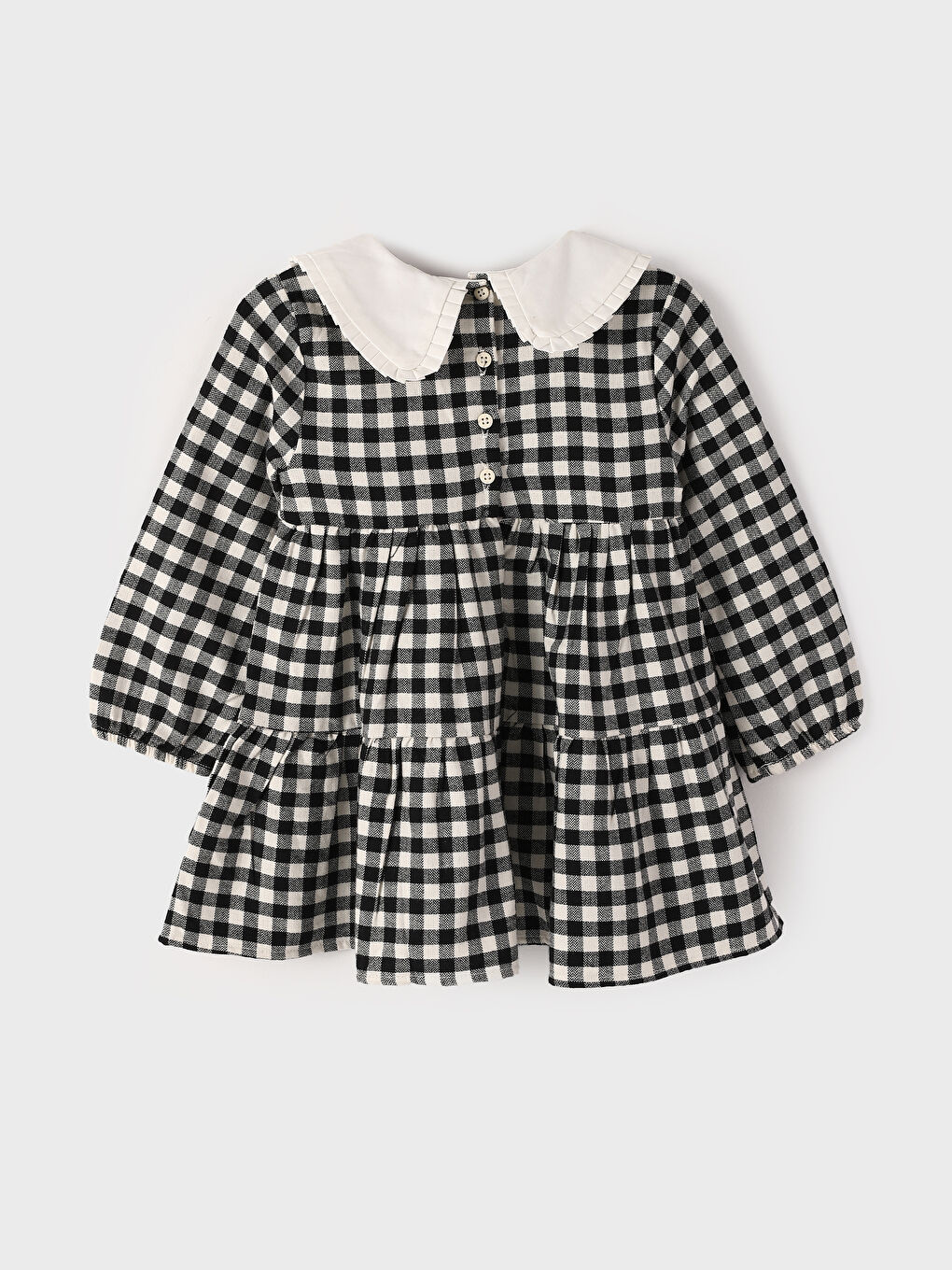 فستان للبنات بنقشة المربعات بياقة بيتر بان-1