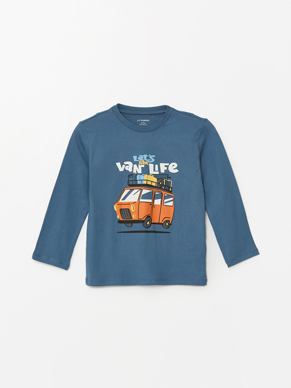 LCW Kids Mavi Bisiklet Yaka Uzun Kollu Baskılı Erkek Çocuk Sweatshirt