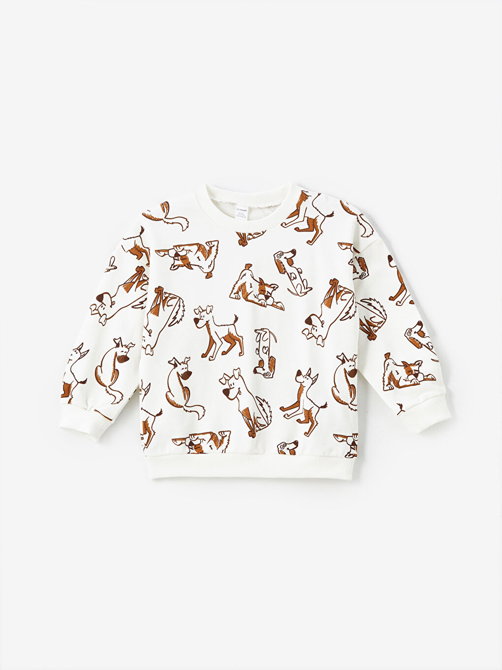 LCW Kids Bej Bisiklet Yaka Baskılı Erkek Çocuk Sweatshirt