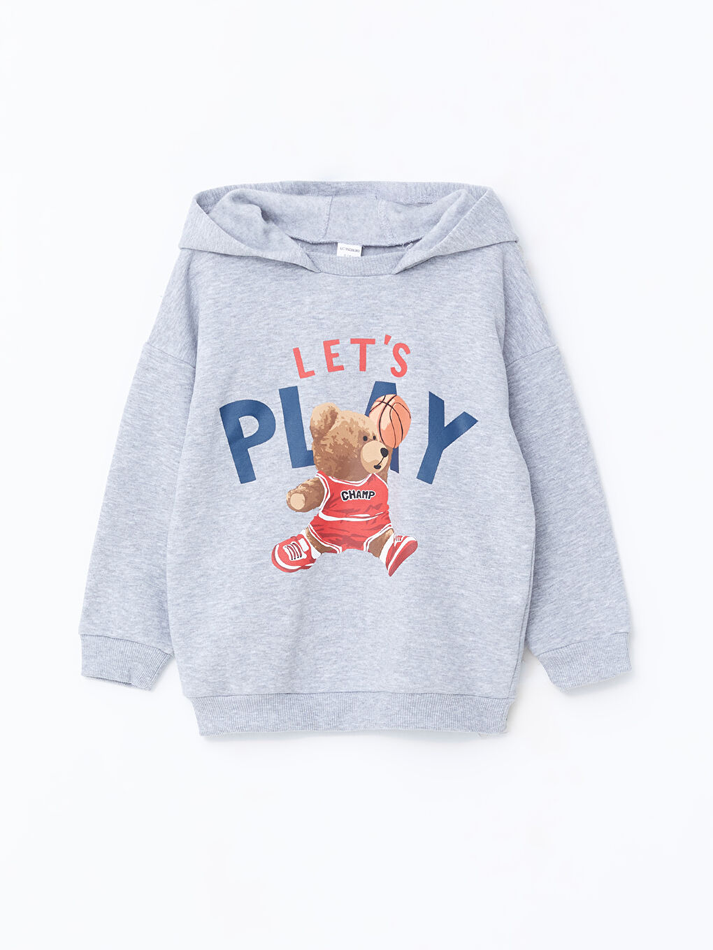 Gri Kapüşonlu Kalın Baskılı Erkek Bebek Sweatshirt