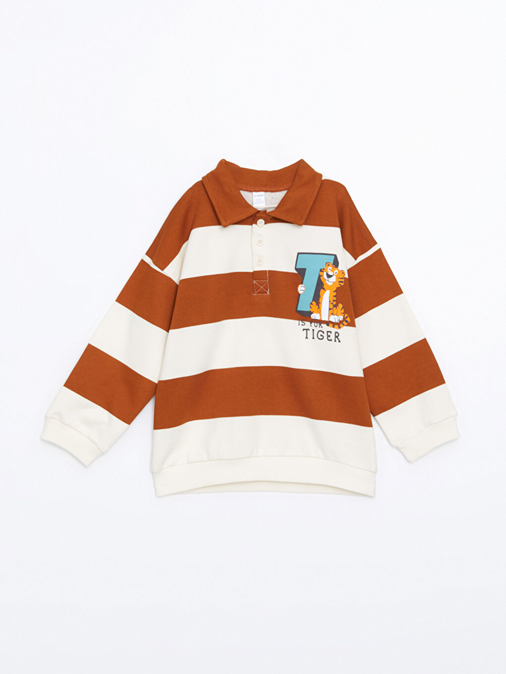 Kahverengi Polo Yaka Baskılı Erkek Çocuk Sweatshirt