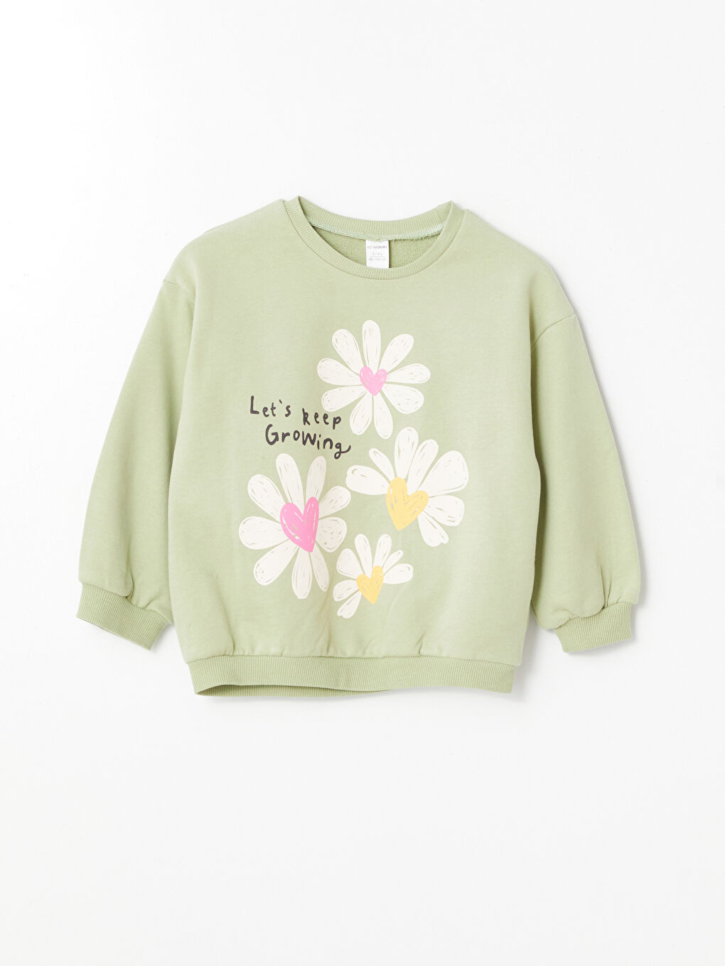 LCW baby Açık Yeşil Bisiklet Yaka Çiçekli Kız Bebek Sweatshirt