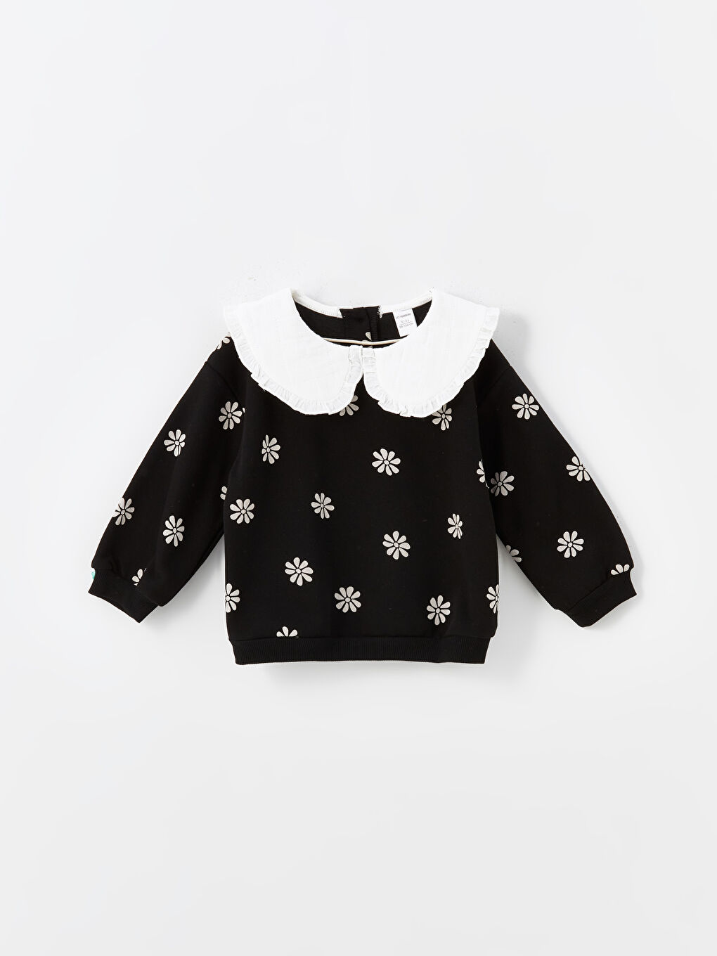 Siyah Bebe Yaka Kalın Çiçekli Kız Çocuk Sweatshirt