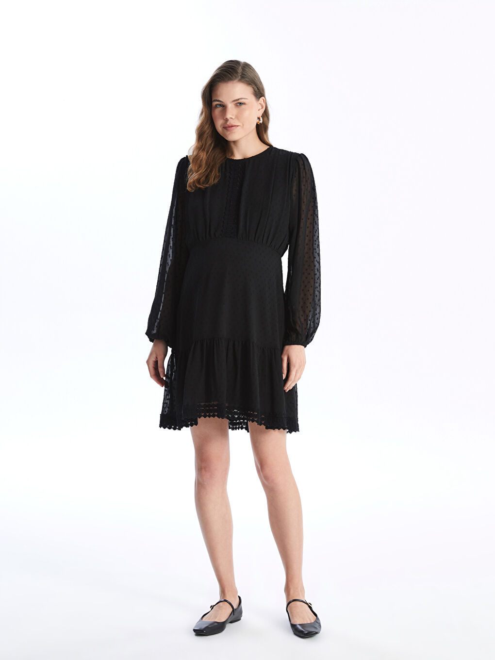 LCWAIKIKI Maternity Crew Neck Patterned Long Sleeve Maternity Dress -W4AJ81Z8-CVL
