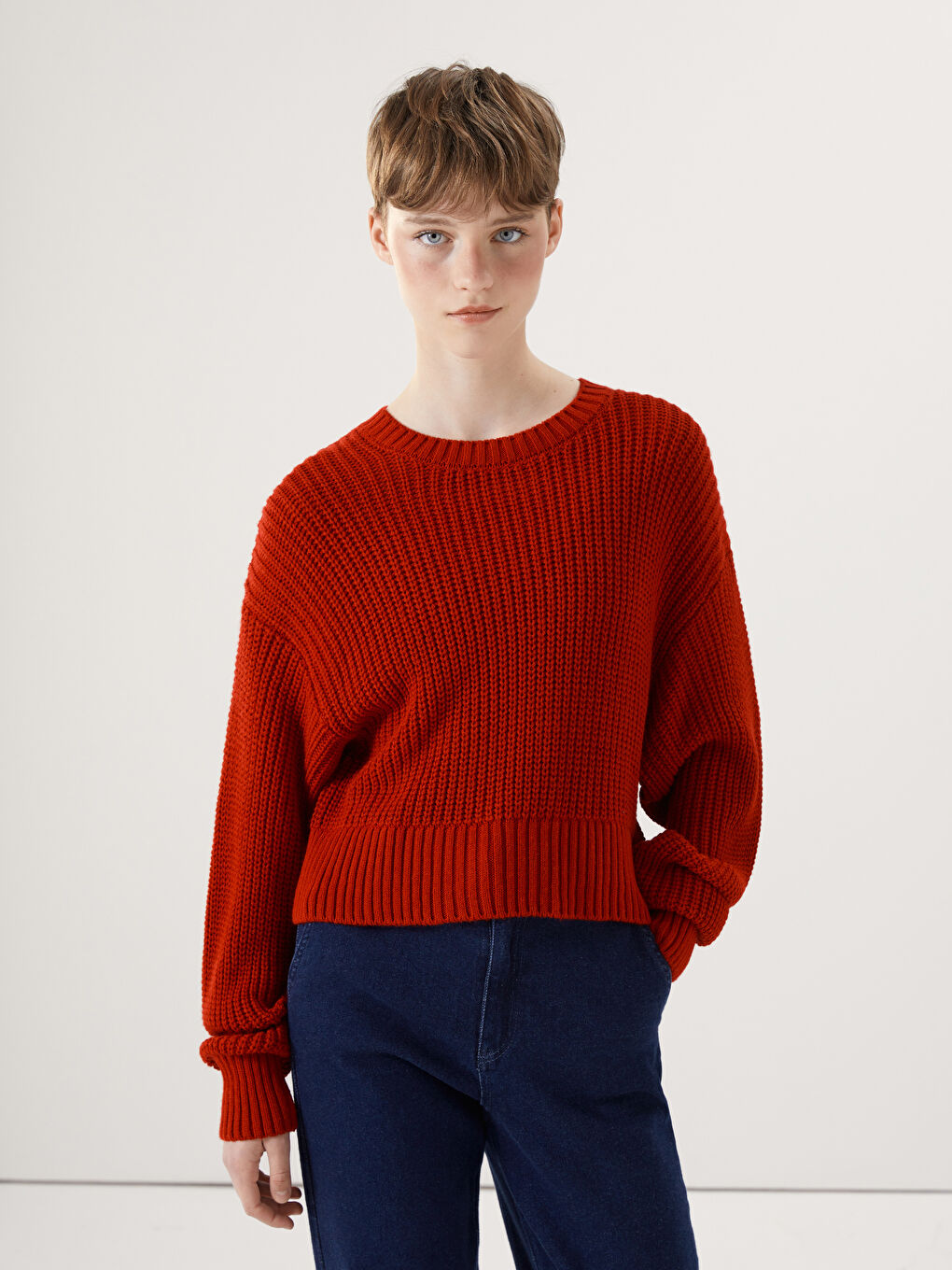 XSIDE Crew Neck Crop Women's Knitwear Sweater -W4AK19Z8-HNK