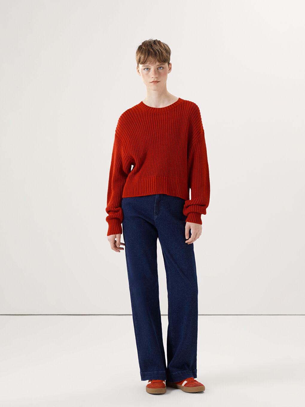 XSIDE Crew Neck Crop Women's Knitwear Sweater -W4AK19Z8-HNK