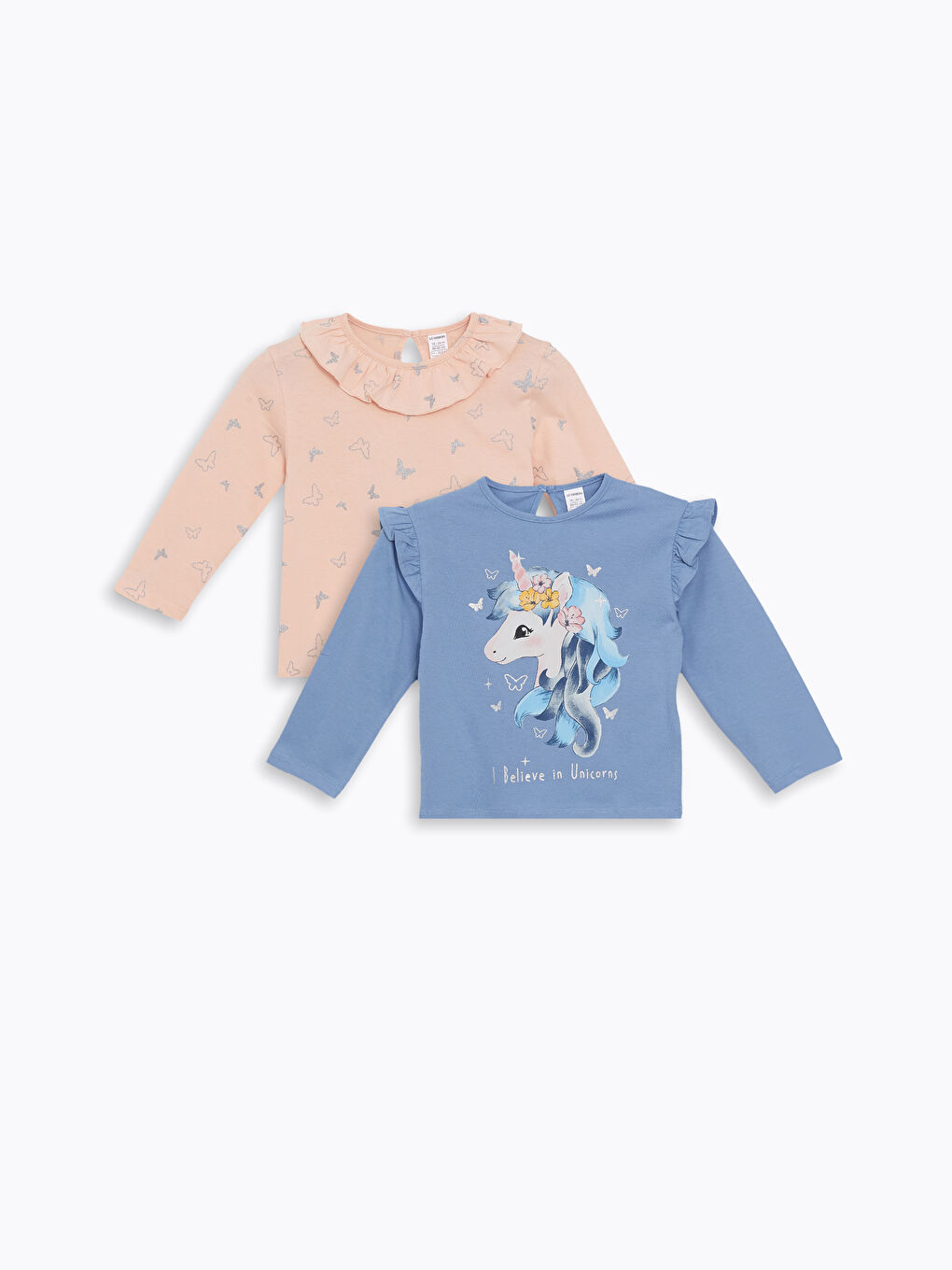 LCW Kids Crew Neck Long Sleeve Printed Girls' Blouse 2 Pack -W4AK31Z1-QZ8