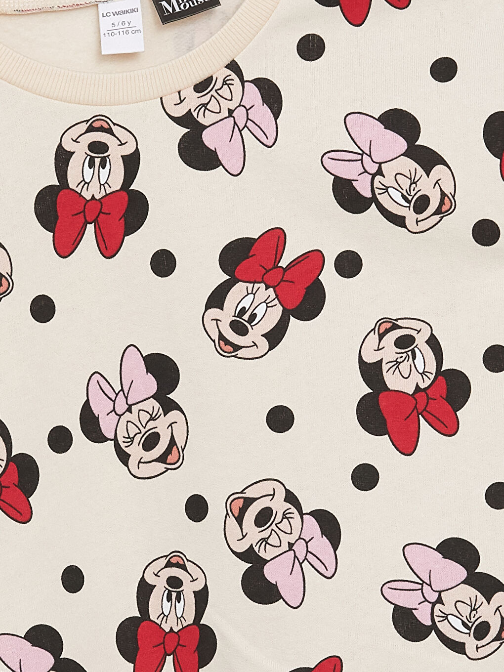 LCW baby Ekru Baskılı Bisiklet Yaka Minnie Mouse Baskılı Kız Bebek Sweatshirt ve Tayt Pantolon 2'li Takım - 2