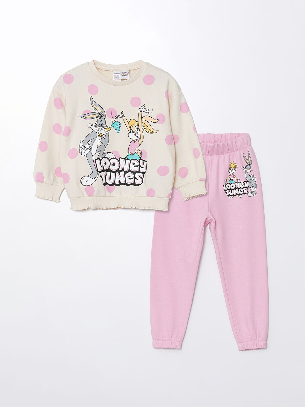 LCW baby Crew Neck Long Sleeve Bugs Bunny Printed Girls Sweatshirt and Tracksuit Bottom 2 Pack -W4AK43Z1-LT4