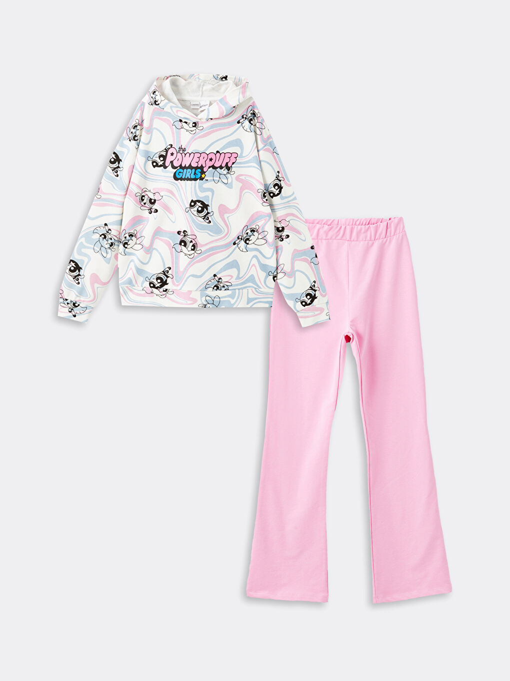 LCW Kids Ekru Baskılı Powerpuff Girls Baskılı Kız Çocuk Kalın Sweatshirt ve Tayt