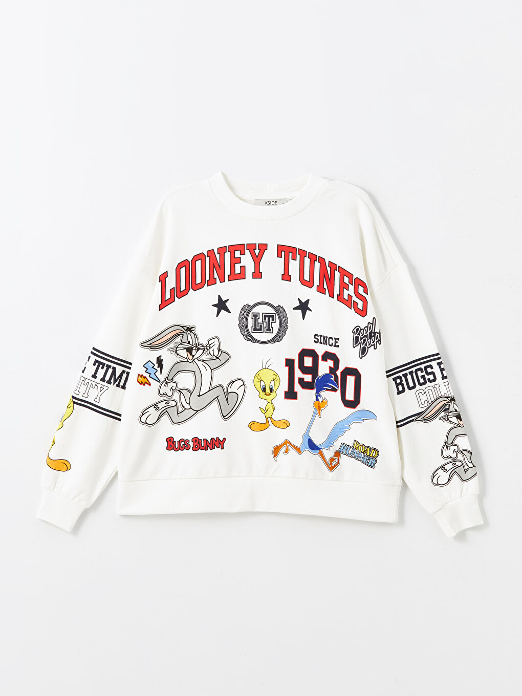 XSIDE Ekru Bisiklet Yaka Bugs Bunny Baskılı Oversize Kadın Kalın Sweatshirt - 4