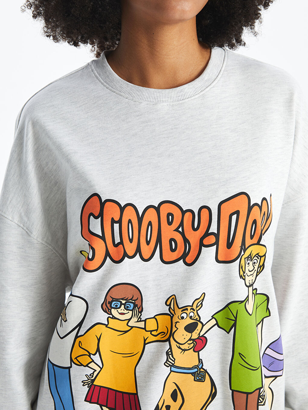 XSIDE Gri Melanj Bisiklet Yaka Scooby Doo Baskılı Oversize Kadın Sweatshirt - 2