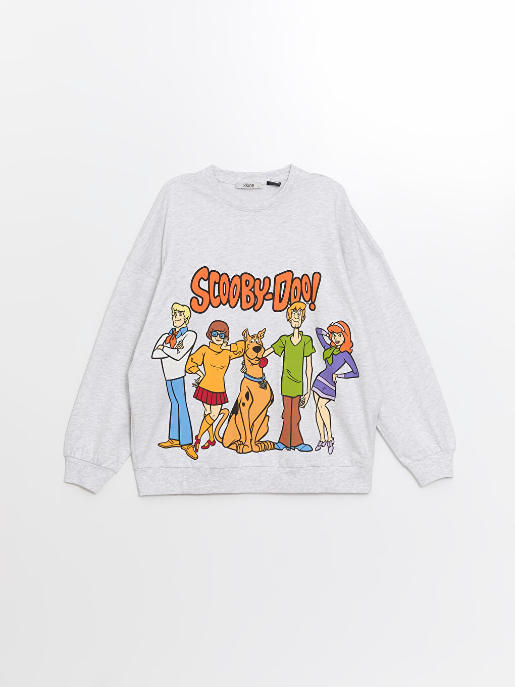 XSIDE Gri Melanj Bisiklet Yaka Scooby Doo Baskılı Oversize Kadın Sweatshirt - 4