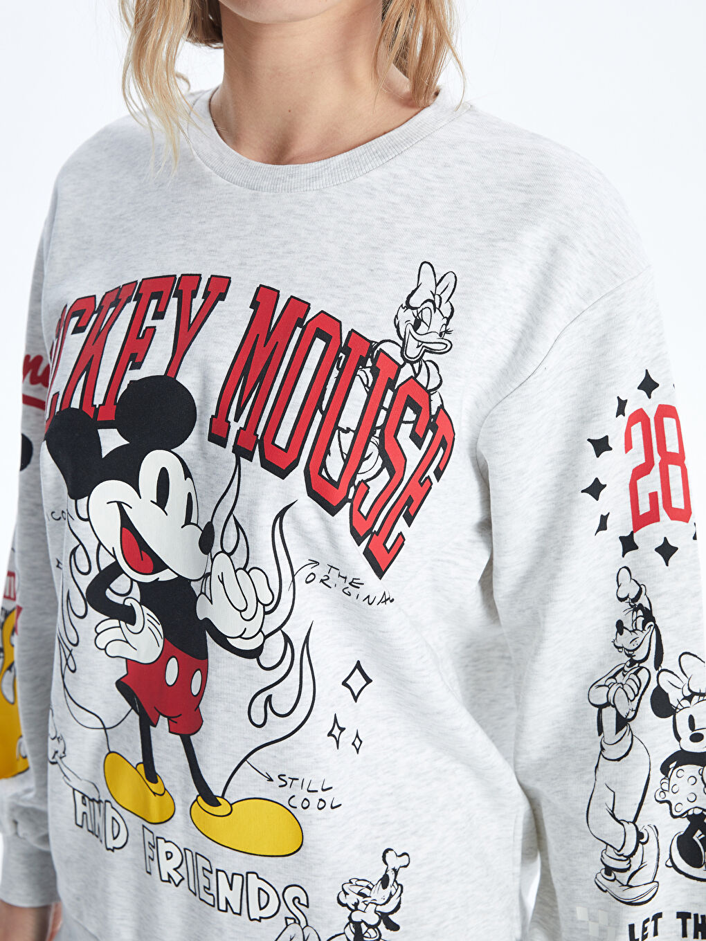 XSIDE Gri Bisiklet Yaka Mickey ve Arkadaşları Baskılı Uzun Kollu Kadın Sweatshirt - 3