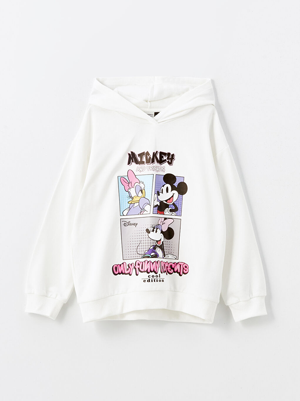 LCW Kids Ekru Kapüşonlu Minnie Mouse Baskılı Kız Çocuk Kalın Sweatshirt