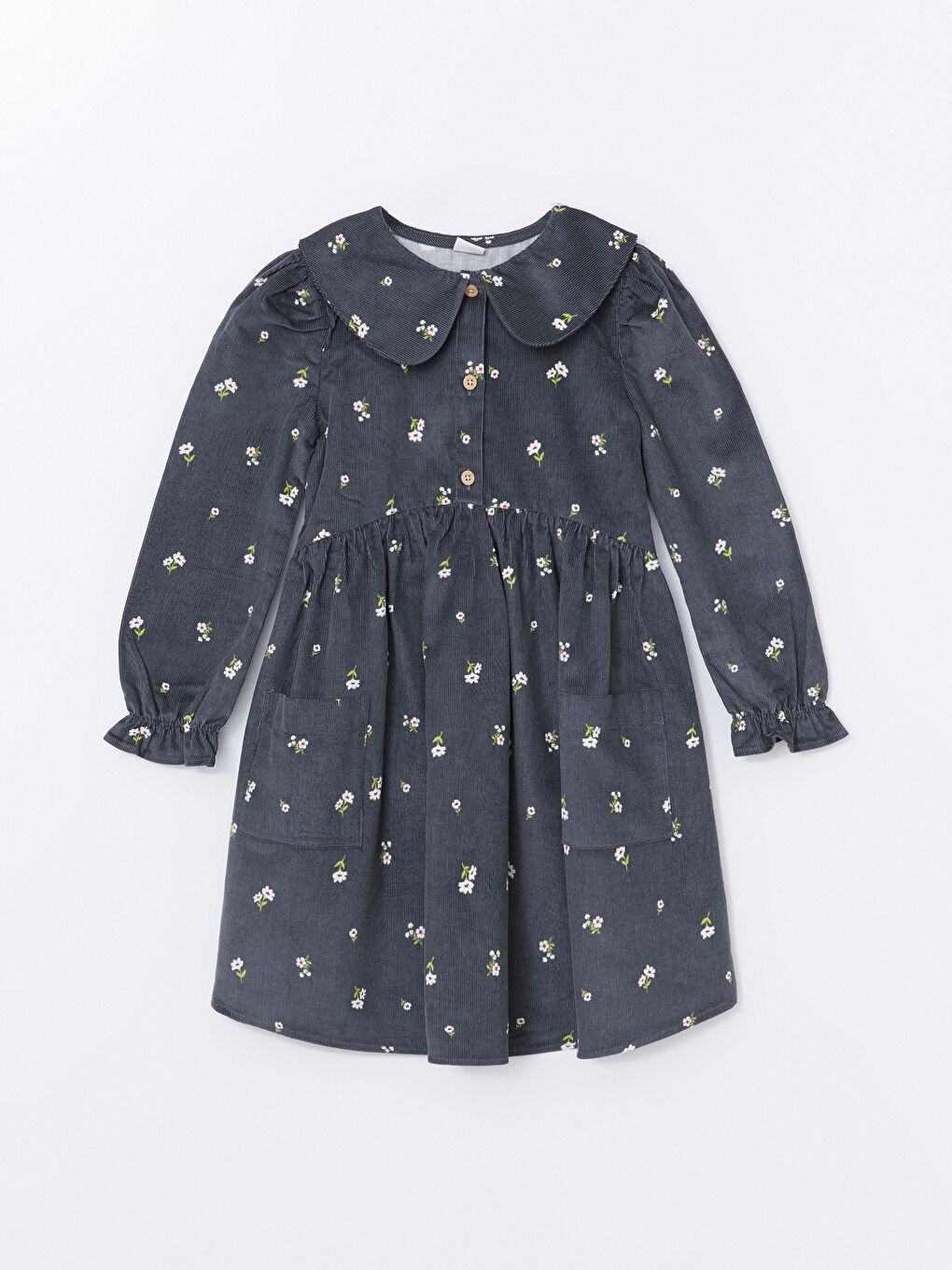 LCW Kids Peter Pan Collar Floral Velvet Girls' Dress -W4AL38Z4-LRX