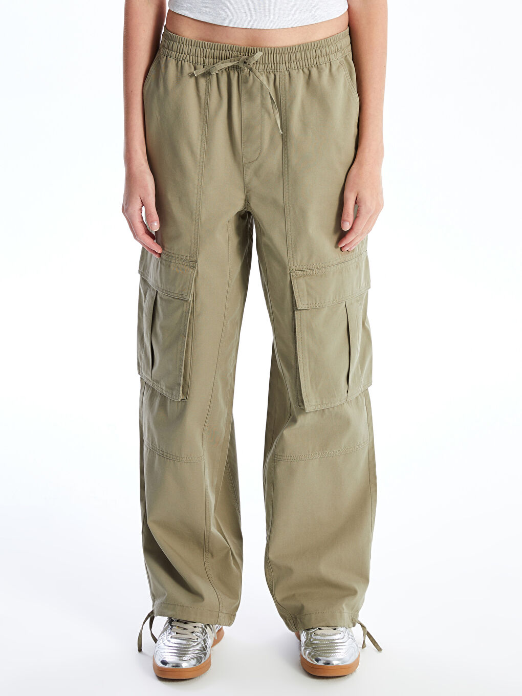LCW Vision Pantalone Cargo Ženske Jednostavne Sa Elastičnim Strukom Od Kepera -W4AL48Z8-YGY