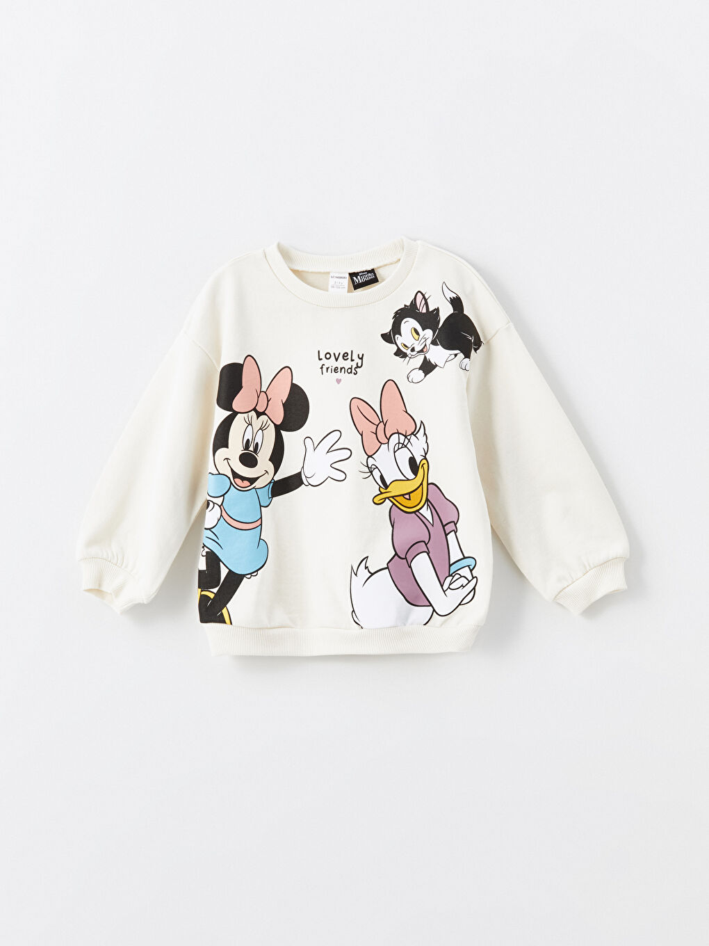 LCW Kids Krem Rengi Bisiklet Yaka Minnie Mouse Baskılı Kız Çocuk Sweatshirt