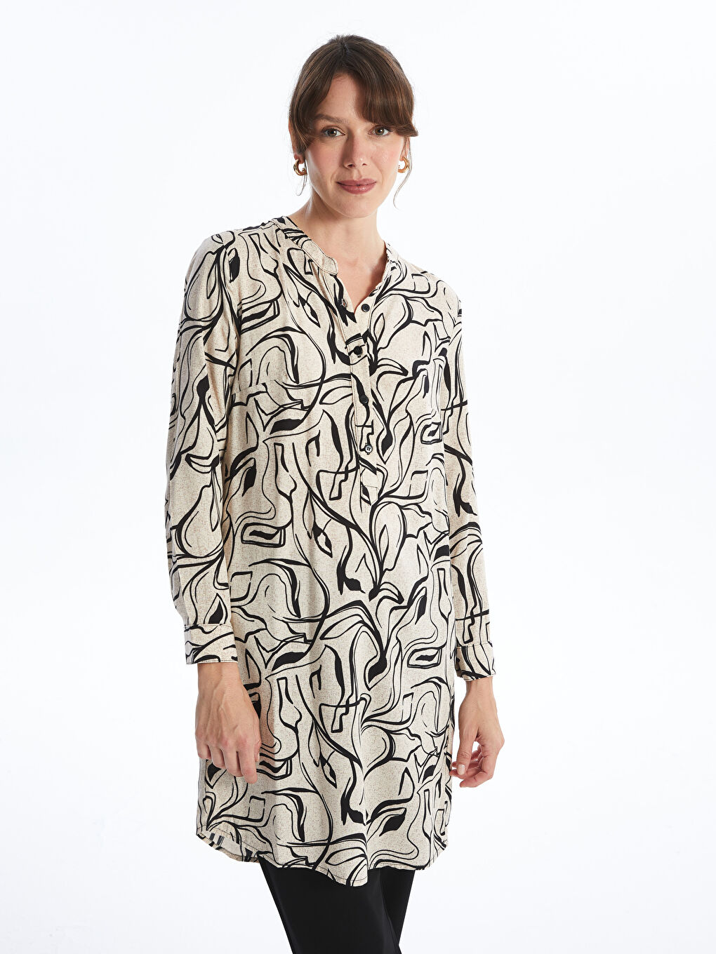 Notch Neck Patterned Women's Tunic